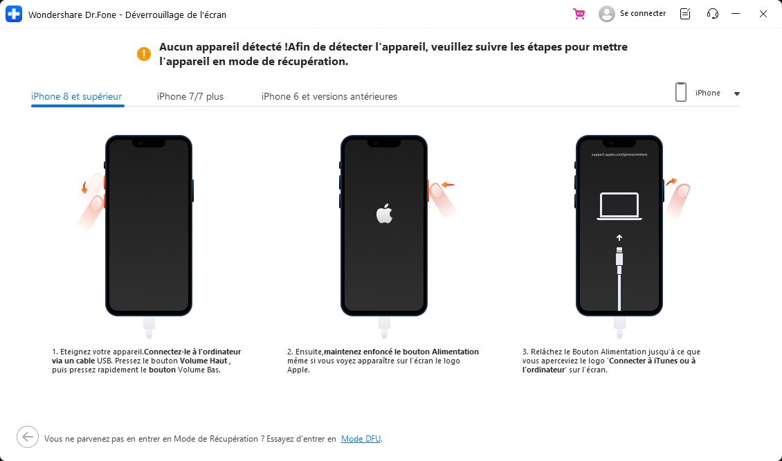 mettre l'appareil en mode de récupération