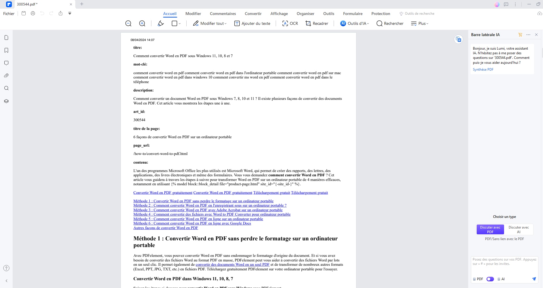 convertir les fichiers ouverts en pdf