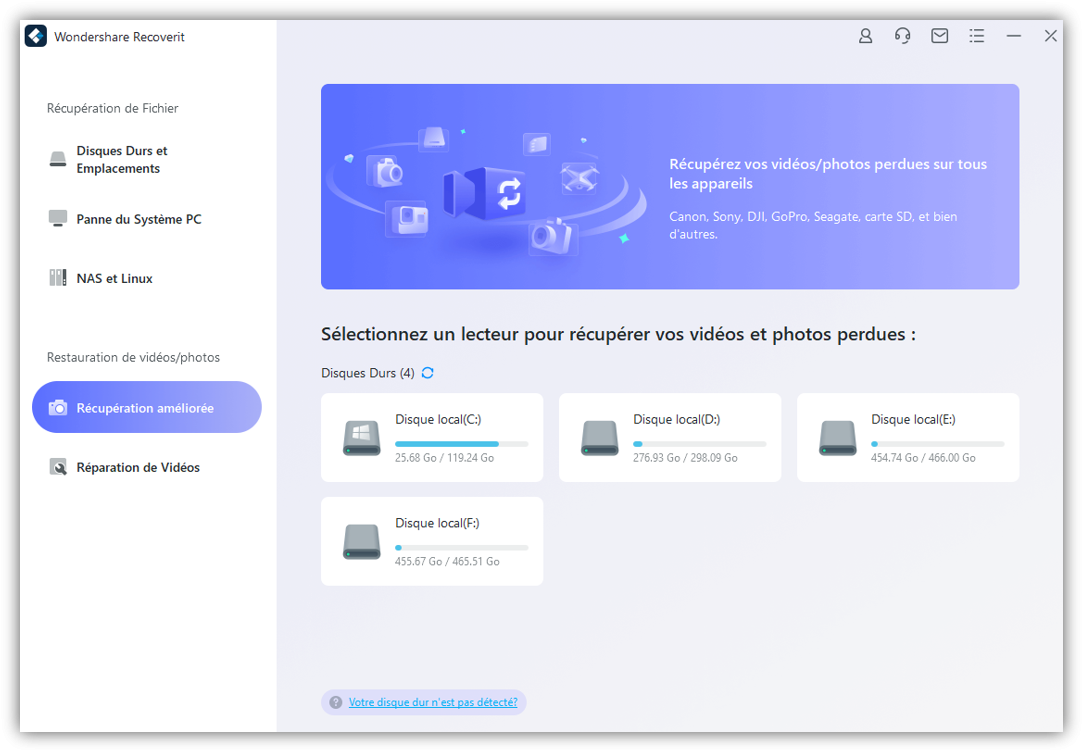 sélectionner la récupération vidéo améliorée
