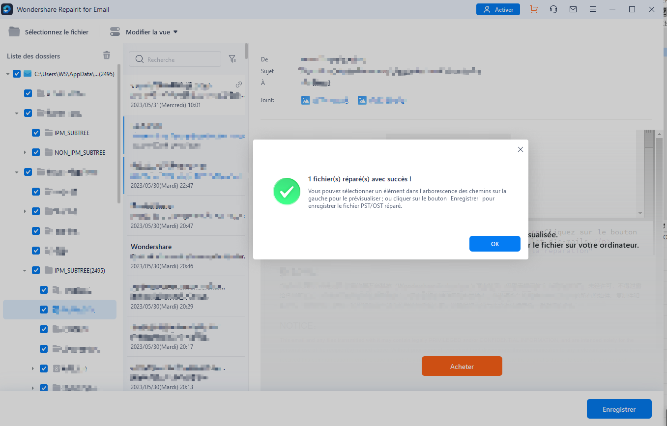 prévisualisez des e-mails